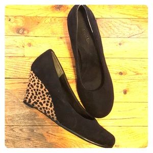 Black And Leopard Suede Wedges